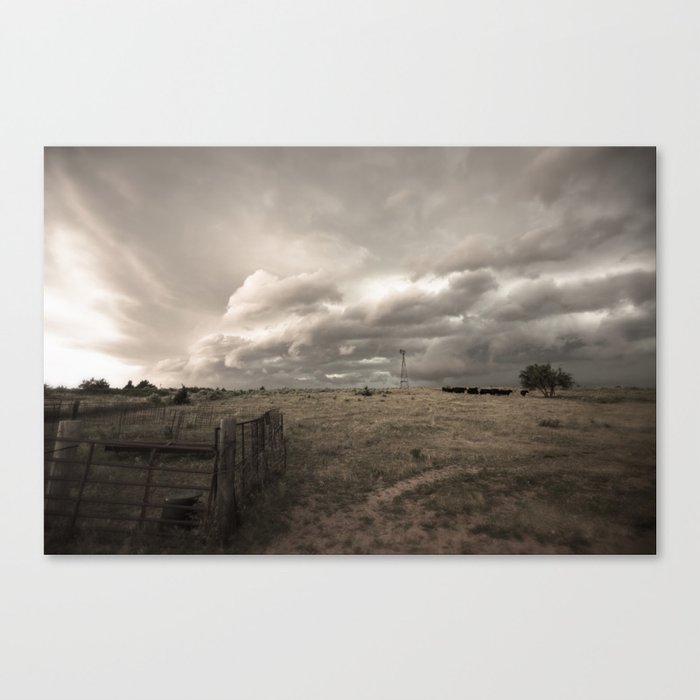 That Ol' Wind - Storm Clouds Advance Over Country Landscape on a Stormy Day in Oklahoma Canvas Print