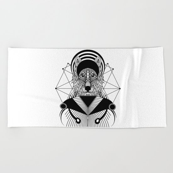 Zentangle Wolf Beach Towel