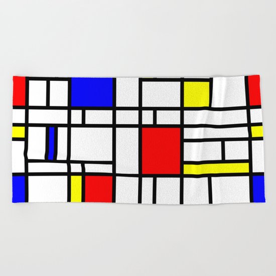 Modern Art Red Yellow Blue Grid Pattern Beach Towel