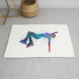 Woman in roller skates 05 in watercolor Rug | Studio, Isolated, Blading, Skating, Fulllength, Sports, Sport, Music, Watercolor, Joy 