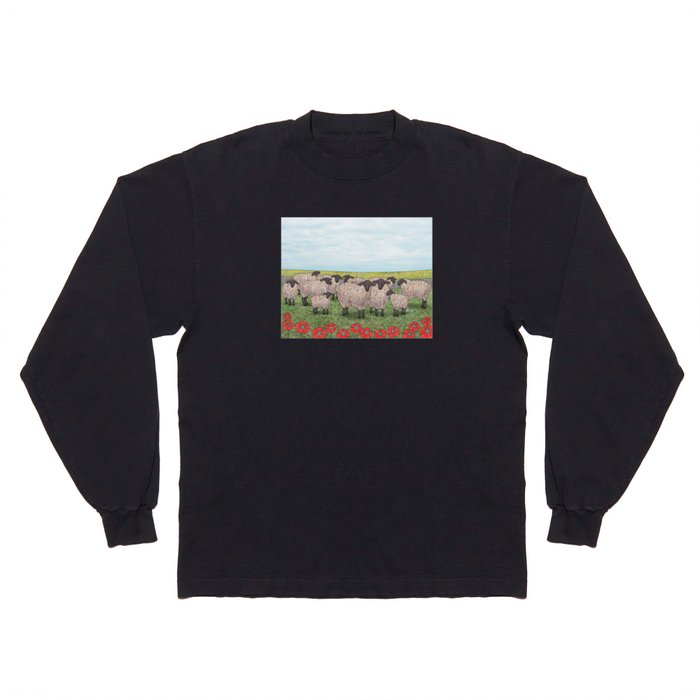 Suffolk sheep in a field with poppies Long Sleeve T Shirt