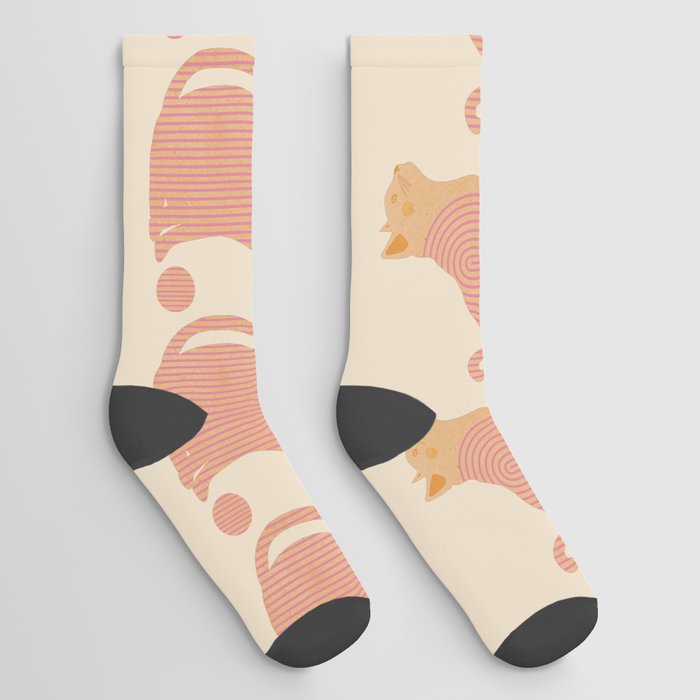 Abstraction_CAT_LINE_CUTE_ANIMAL_ADORABLE_POP_ART_1128A Socks