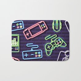 Neon Video Game Accessories Pattern Bath Mat