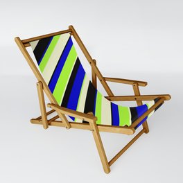 [ Thumbnail: Blue, Light Green, Light Yellow & Black Colored Lined/Striped Pattern Sling Chair ]