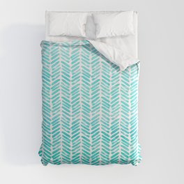 Handpainted Chevron pattern - small - light green and aqua teal Comforter