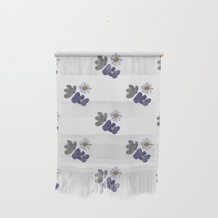 Aster | Viola | Clematis Blue Trio Pressed Flower Collage Wall Hanging