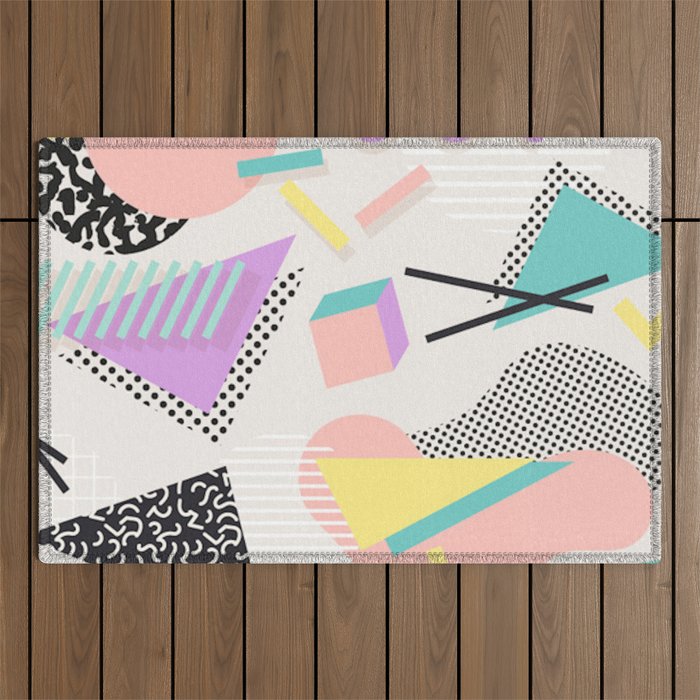 80s / 90s RETRO ABSTRACT PASTEL SHAPE PATTERN Outdoor Rug