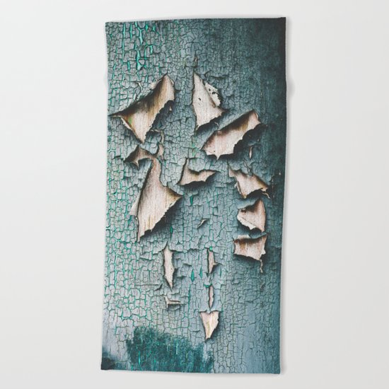 Rustic old light blue green peeling paint Beach Towel