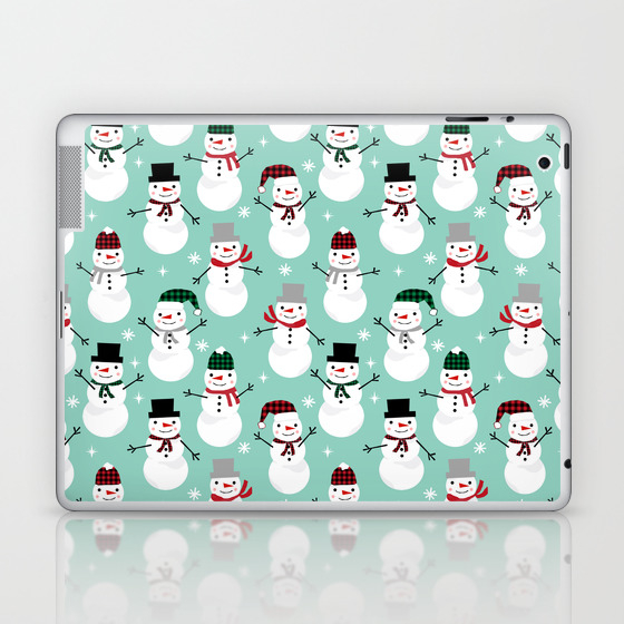 Snowman Gender Neutral Mint White And Black Holiday Pattern Kids Room Decor Seasonal Laptop Ipad Skin By Charlottewinter Society6