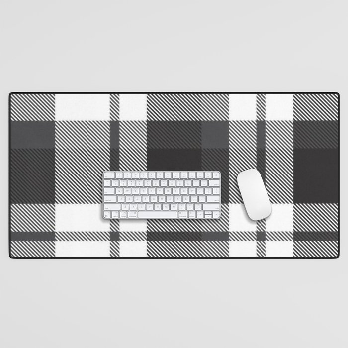 Black And White Tartan Plaid Checkered Pattern Desk Mat