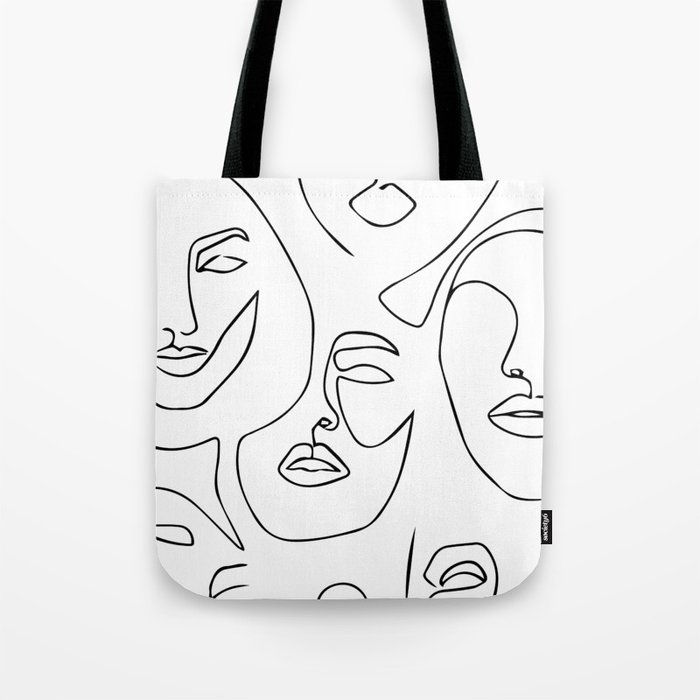 LINE ART FACES 001. minimalist wall art, face line art, continuous line  art, one line drawing Tote Bag