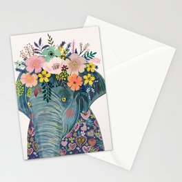 Elephant with flowers on head Stationery Card