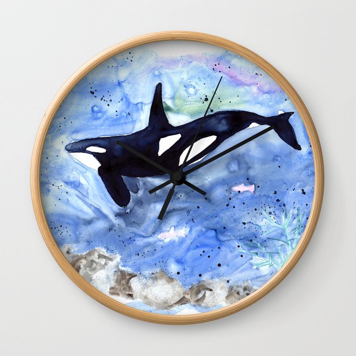 Loose Orca watercolor painting Wall Clock