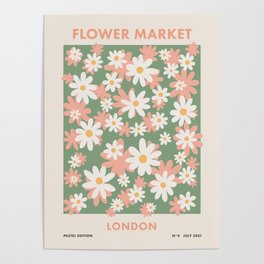 Flower Market London, Pastel Daisies Retro Print Poster