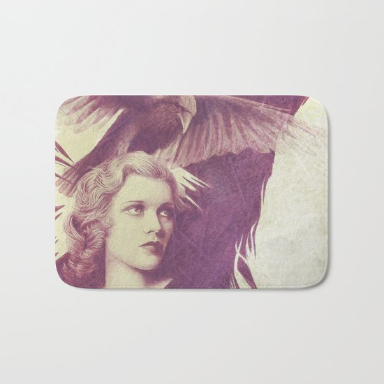Purple vintage girl with raven Bath Mat