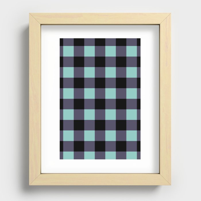 Smoke Purple & Turquoise Blue Checkers Recessed Framed Print