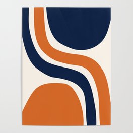 Abstract Shapes 66 in Vintage Orange and Navy Blue Poster