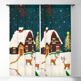 Rustic Snowy Winter Home Christmas Eve Blackout Curtain