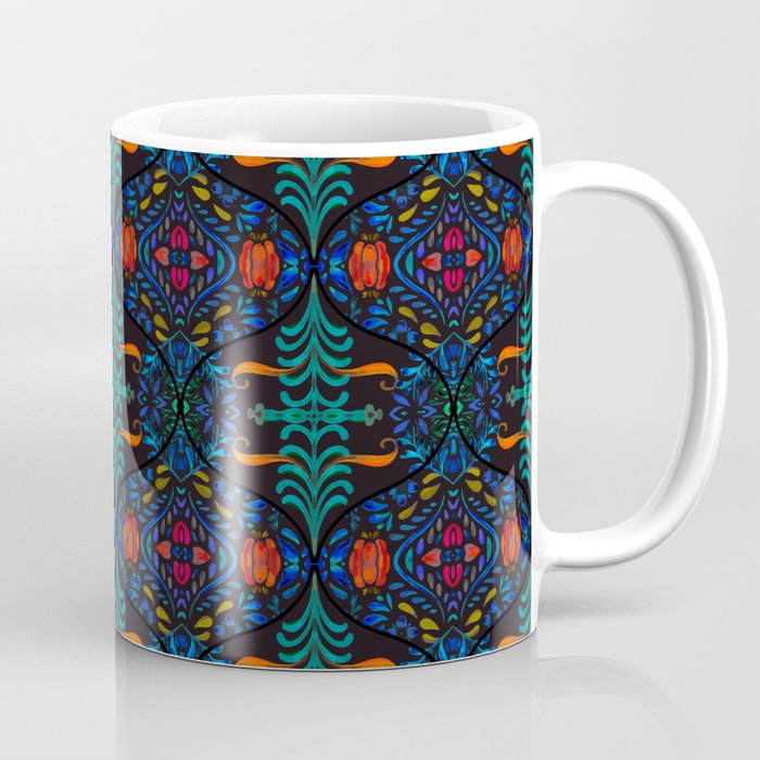 Folk Art Style Rosemaling Floral Pattern Coffee Mug