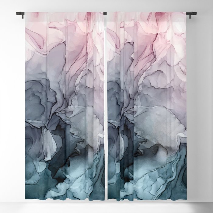 Blush and Payne's Grey Flowing Abstract Painting Blackout Curtain