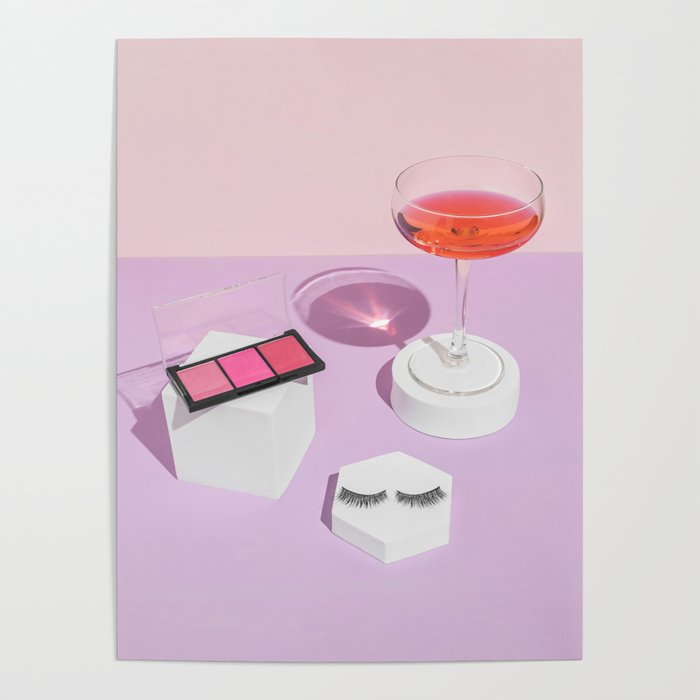 Pastel pink drink and make-up palette Poster