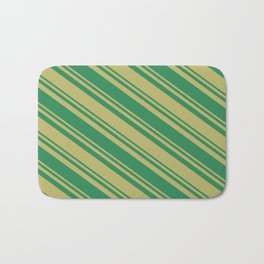 [ Thumbnail: Dark Khaki & Sea Green Colored Striped Pattern Bath Mat ]