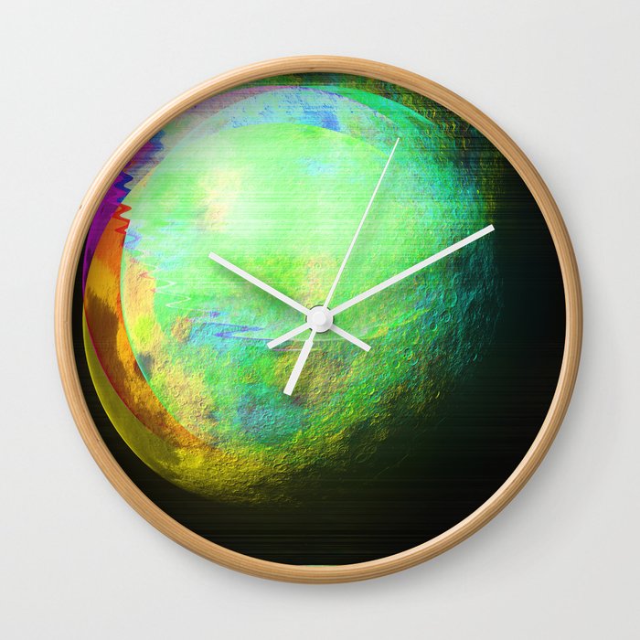 Glitch Green Planet Wall Clock