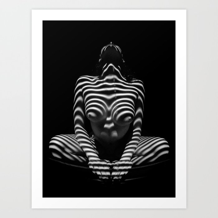 1152-MAK Abstract Nude Black & White Zebra Striped Woman Topographic Feminine Body Kunstdrucke
