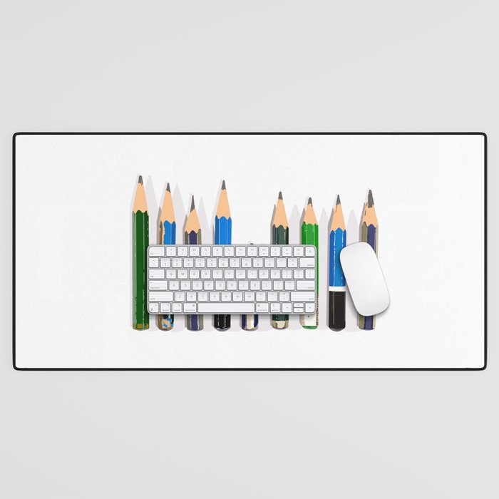 Lined up Old and Used Architect's Pencils w/ Shadow in White Background Illustration Desk Mat