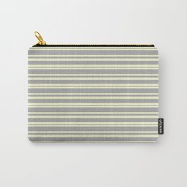 [ Thumbnail: Light Yellow & Dark Grey Colored Pattern of Stripes Carry-All Pouch ]