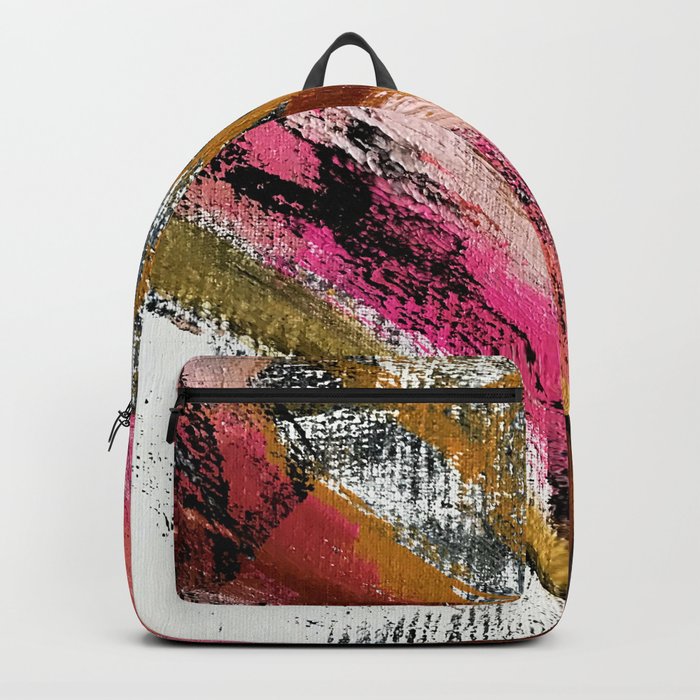 Motivation [3] : a colorful, vibrant abstract piece in pink red, gold, black and white Backpack