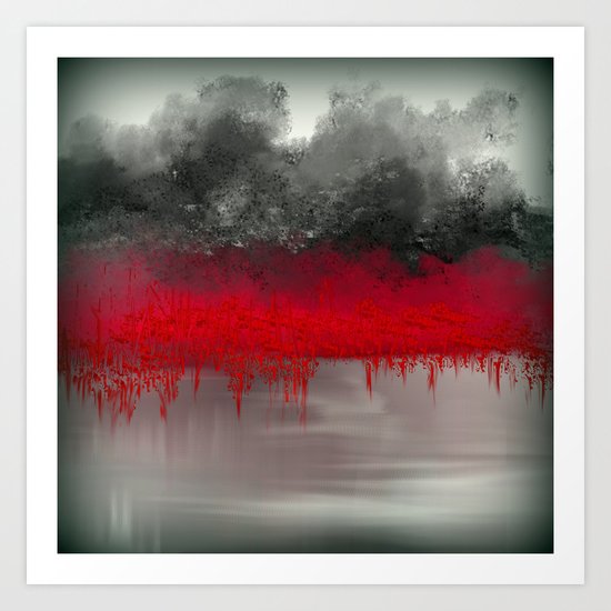Red Garden on the Lake Impressionism Art Print
