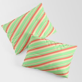 [ Thumbnail: Red, Tan & Light Green Colored Lines Pattern Pillow Sham ]