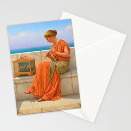 Songs without Words ,girl playing flute "Girl with a beautiful transparent Summer orange Dress" John Stationery Card