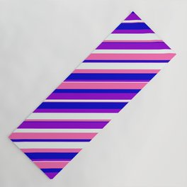 [ Thumbnail: Dark Violet, Mint Cream, Hot Pink, and Blue Colored Stripes/Lines Pattern Yoga Mat ]