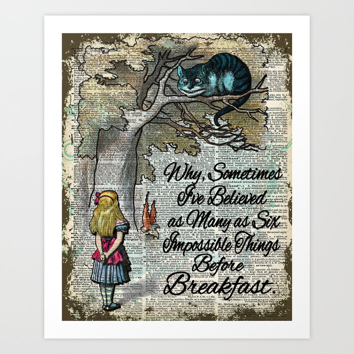 Wall Decor on antique Dictionary Book Page, Wall Art, Alice in Wonderland