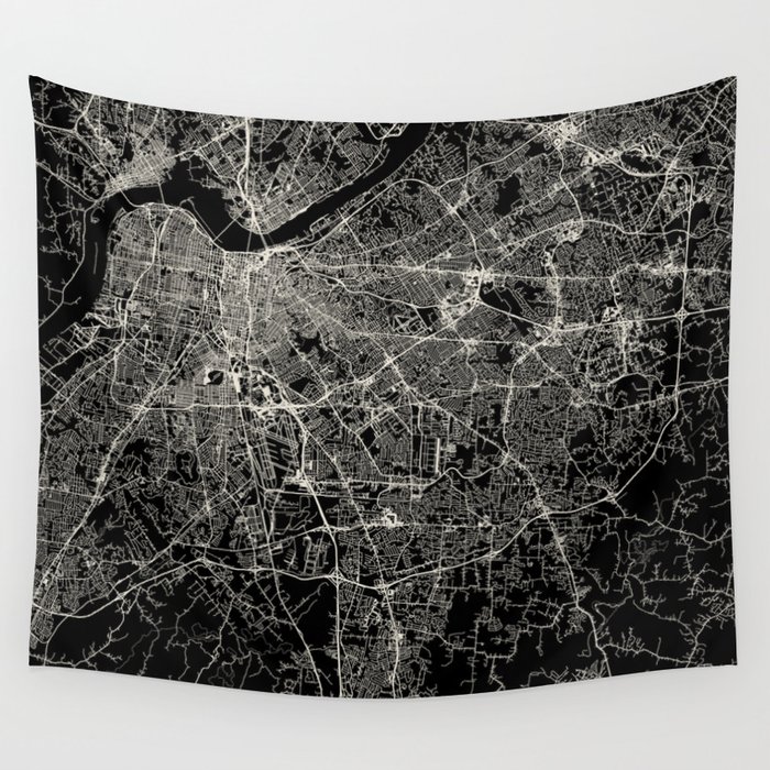 Louisville, USA - Black and White City Map Wall Tapestry