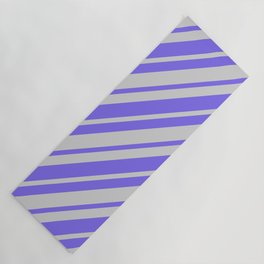 [ Thumbnail: Light Gray & Medium Slate Blue Colored Stripes Pattern Yoga Mat ]