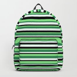 [ Thumbnail: Light Green, Sea Green, Mint Cream & Black Colored Pattern of Stripes Backpack ]