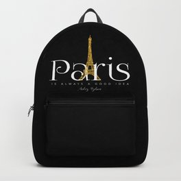 Paris is always a good idea - Audrey Hepburn - gold eiffel Black Backpack