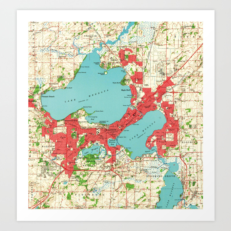 Map Of Madison Wi Vintage Map Of Madison Wisconsin (1959) Art Print By Bravuramedia | Society6