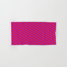 [ Thumbnail: Purple and Red Colored Lined/Striped Pattern Hand & Bath Towel ]