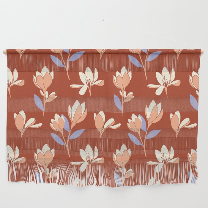 Pink and White flowers on an amber background Wall Hanging