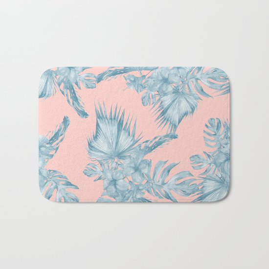 Dreaming of Hawaii Pale Teal Blue on Millennial Pink Bath Mat