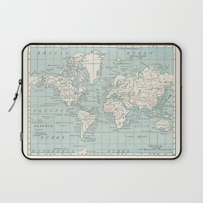 World Map in Blue and Cream Laptop Sleeve