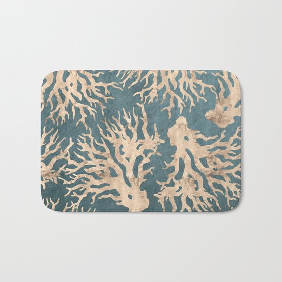 Coral teal - scratched leather Bath Mat