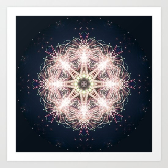 New year colorful sparkly fireworks mandala Art Print