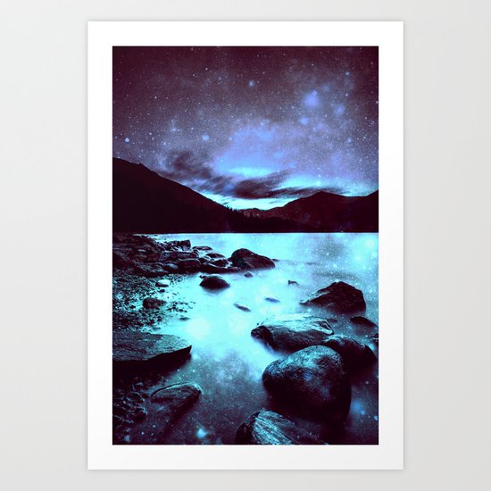 Magical Mountain Lake Violet Aqua Art Print