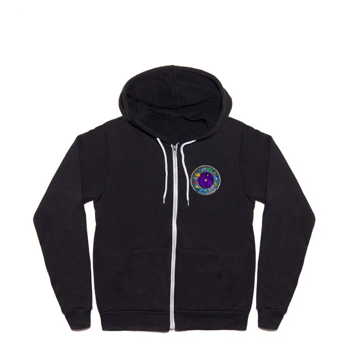 Venetian majorelle purple Astrological clock and constellations / astronomy zodiac wheel - bracken house wheel of fortune starry night with colored stars and art portrait Full Zip Hoodie