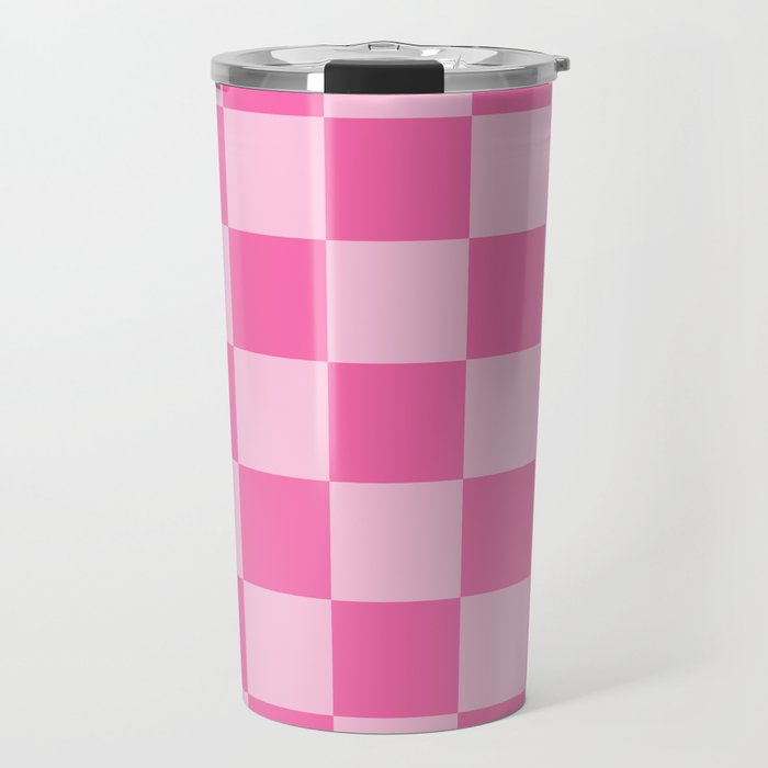 Pink Checkerboard Travel Mug